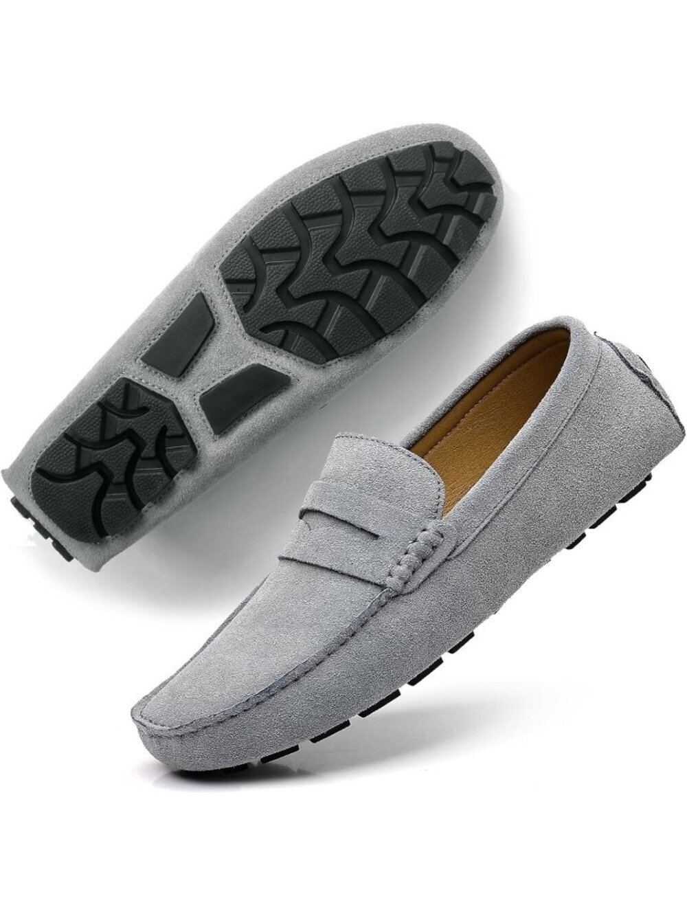 DCZTELG Men's Grey Rubber Suede Penny Loafer Slip On Llightweight Casual Shoes